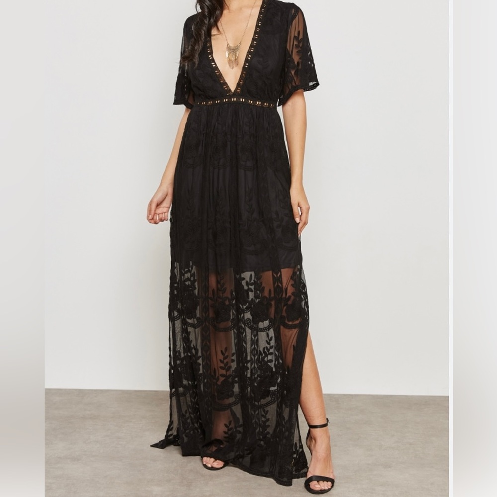 Black Lace Low Cut Romper Dress